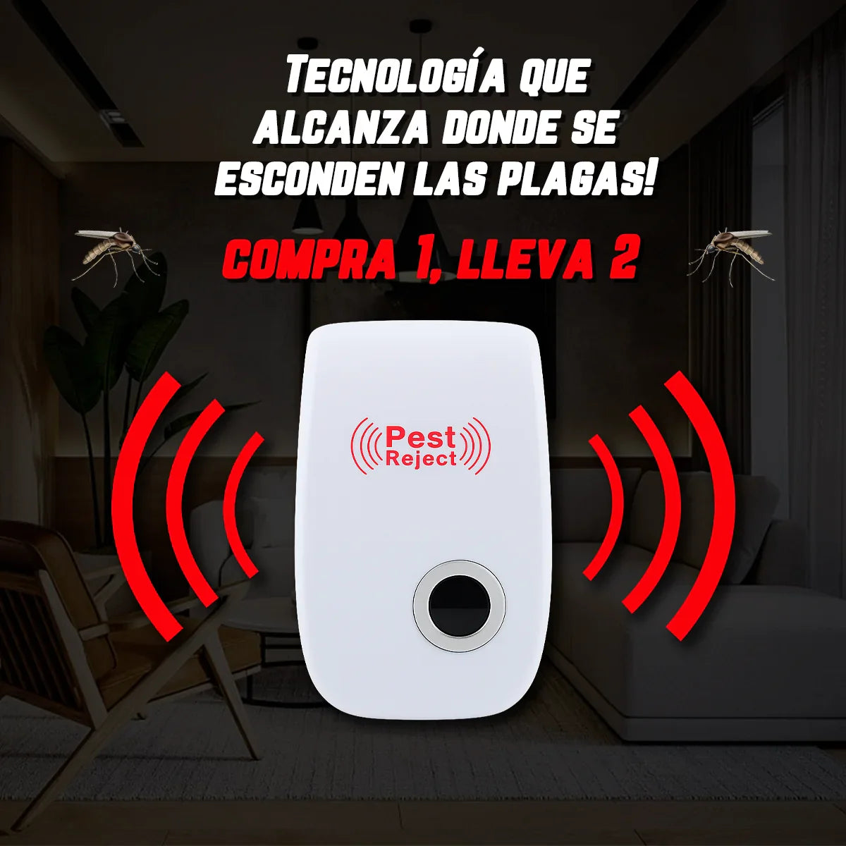 Repelente Ultrasónico Pest Reject 200m² – Seguro para Mascotas y Niños – COMPRA 1, LLEVA 2 [Sin Veneno, Silencioso]