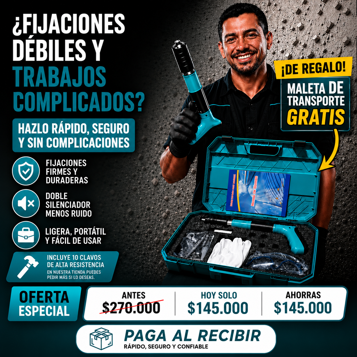 FixaPro – Remachadora Profesional, Fija en Segundos + Envio Gratis + Regalo